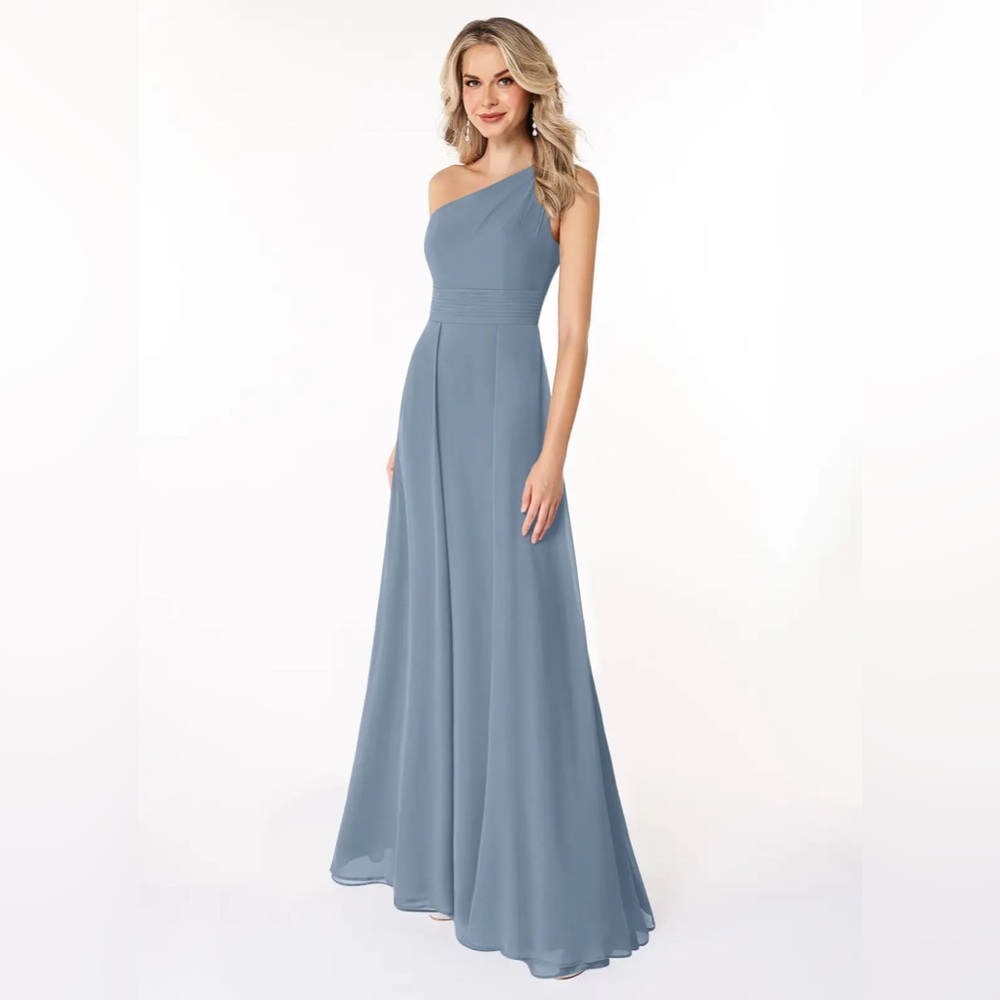 Azazie Dallas Dress - Dusty Blue Chiffon - A12